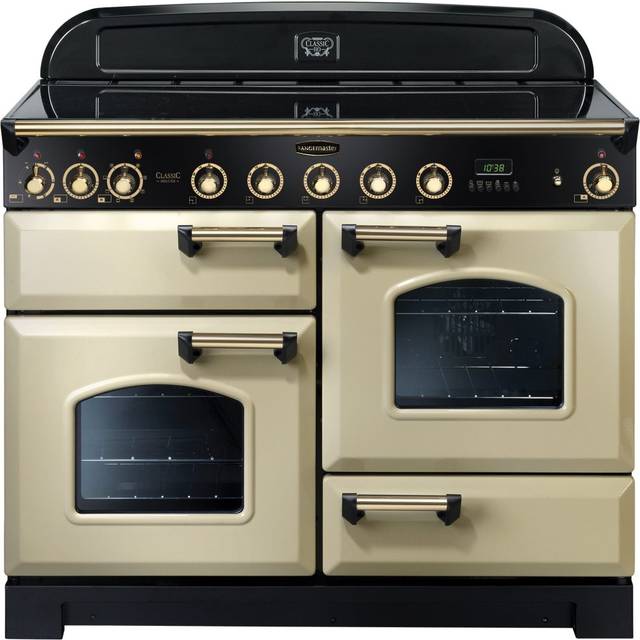 Rangemaster Classic Deluxe CDL110EICR/B 110cm Electric Range Cooker with Induction Hob - Cream / Brass - A/A Rated