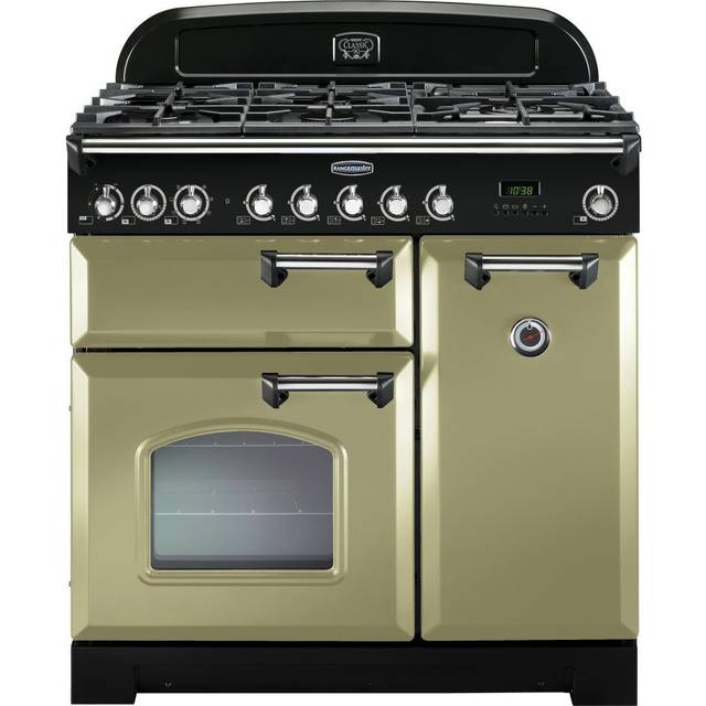 Rangemaster Classic Deluxe CDL90DFFOG/C 90cm Dual Fuel Range Cooker - Olive Green / Chrome - A/A Rated