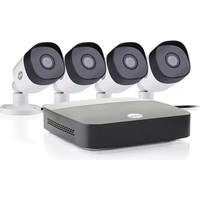 YALE SV-4C-4ABFX-2 Smart Home CCTV-kit x 4 utomhus mörkerseende kameror 1080p 1 TB hårddisk appstyrd, 3 600 W, 220 V, multifärg, 4 antal (1-pack)