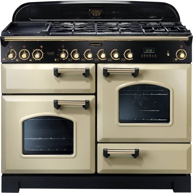 Rangemaster Classic Deluxe CDL110DFFCR/B 110cm Dual Fuel Range Cooker with Gas Hob - Cream / Brass - A/A Rated