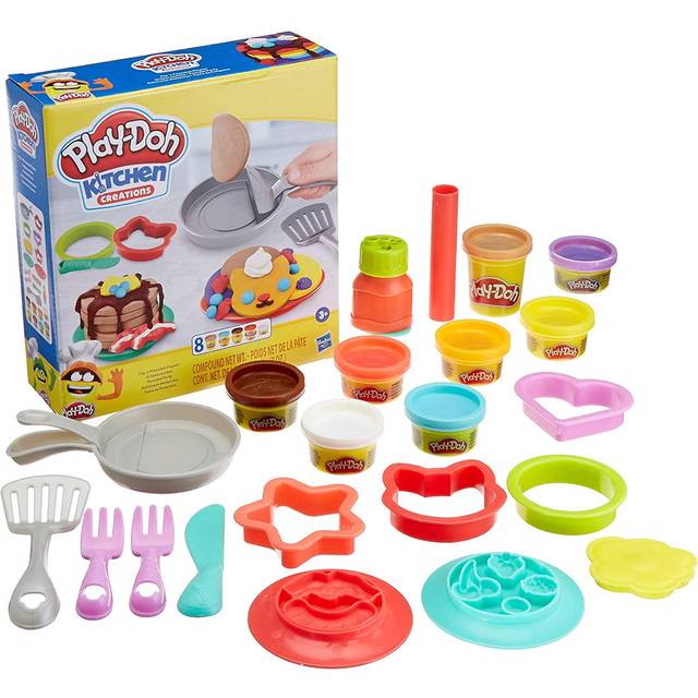 Play-Doh Kitchen Creations Flip 'n pannkakor lekset 14-delad frukostleksak för barn 3 år och uppåt med 8 icke-giftiga färger för modellering
