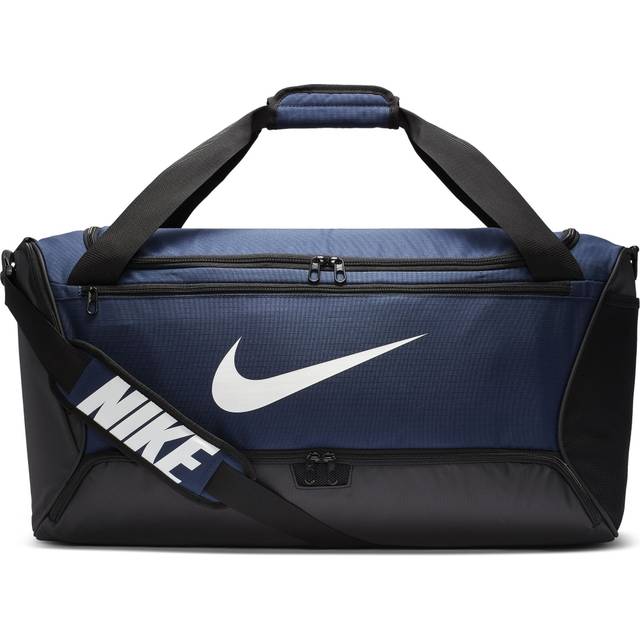 Nike Brasilia Träningsväska, mellanstor, tålig väska för kvinnor och män med justerbar rem, midnattsblå/svart/vit