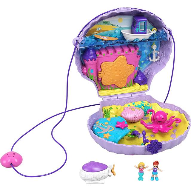 Polly Pocket Micro, Tiny Power Seashell Purse Playset, Purple Shell Purse, Mermaid Theme, 2 Polly Pocket Dolls, Toys for Ages 4 and Up, One Polly