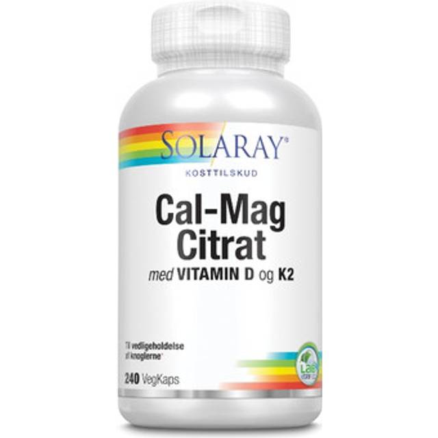 Solaray Cal-Mag Citrat med vitamin D og K2 - 240 kapslar