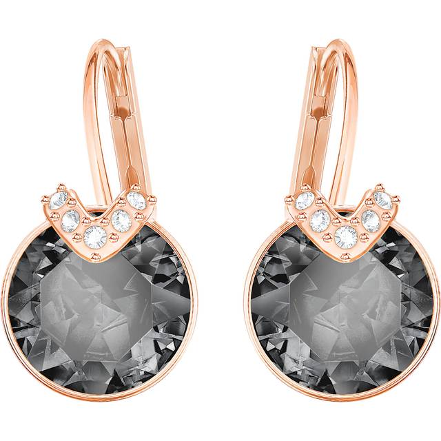 Bella V drop earrings, Round cut, Grey, Rose gold-tone plated