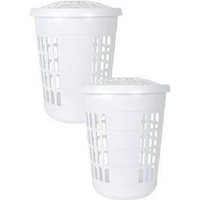 Wham Casa Ice White Plastic Deluxe Round Laundry Hamper 2 Pack - 48 x 48 x 58cm