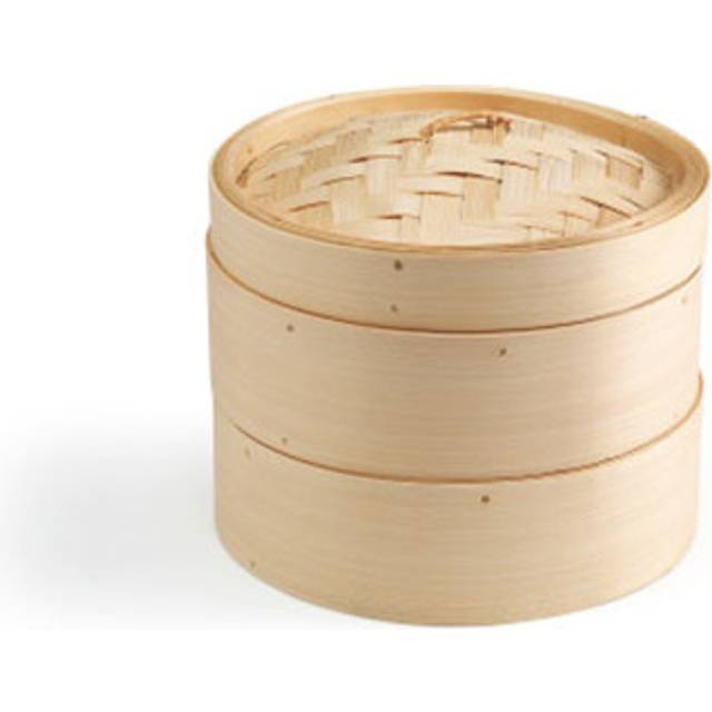 Ken Hom KH506 Bambu ångkokare, 20 cm, utmärkt, asiatisk ångkorg med 2 våningar, för dim sum, grönsaker, kött, med lock och 2 ångkorg av bambu, inte diskmaskinssäker