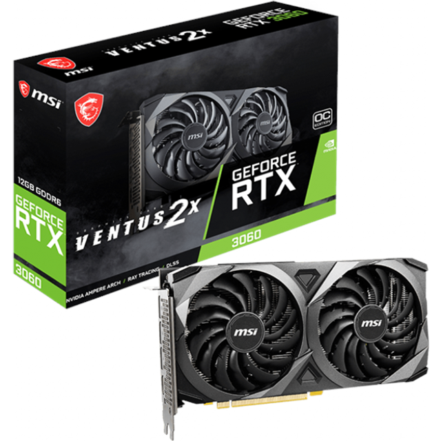 MSI NVIDIA GeForce RTX 3060 VENTUS 2X 12G OC 912-V397-039 Grafikkort, Svart, 12 GB