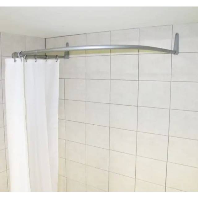 Erica U-shaped Shower Curtain Rail, Shower Curtain Pole 85x95x85 cm, Wall Mounted Shower Pole without Ceiling Mount, Shower Rail in White Powder