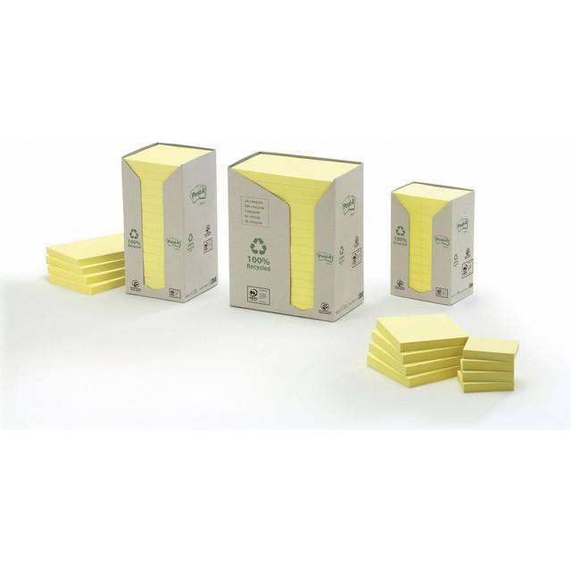 Post-it Recycled Notes 38x51mm 100 Sheets Canary Yellow (Pack of 24) 653-1T