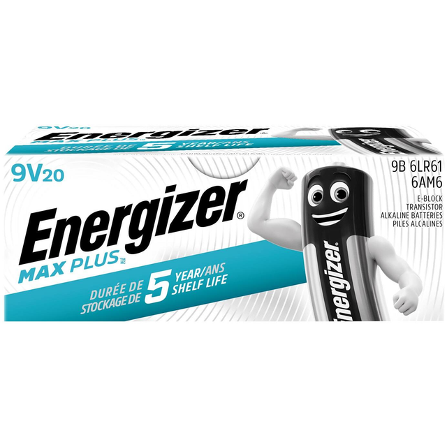 Energizer 9V Alkaline Batteries Max Plus 6LR61 Pack of 20