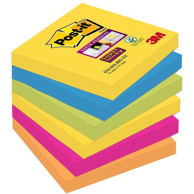 Post-it Super Sticky Notes 76x76mm 90 Sheets Carnival (Pack of 6)