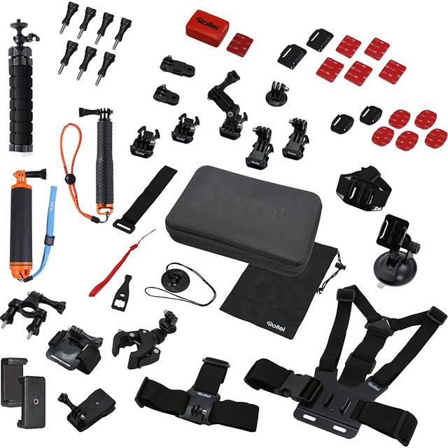 Rollei Actioncam Mount Set Sport XL – 49-delars tillbehörssats – inkl. huvudrem och bröstfäste för Rollei och GoPro Action Cams