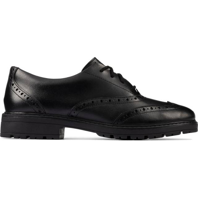 (Black, UK 4 Child) Girls Clarks Lace Up Brogue Detailed School Shoes Loxham Brogue Y