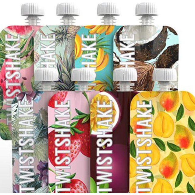 Twistshake Babymatspåsar 220ml - Set med 8 | Återanvändbar Dubbla Blixtlås Babymatspåse Avvänjning, Yoghurt, Puréer & Klumpig Hemlagad Mat | BPA-fri Fylla och Klämma Spädbarnspåsar | Fruktdesign