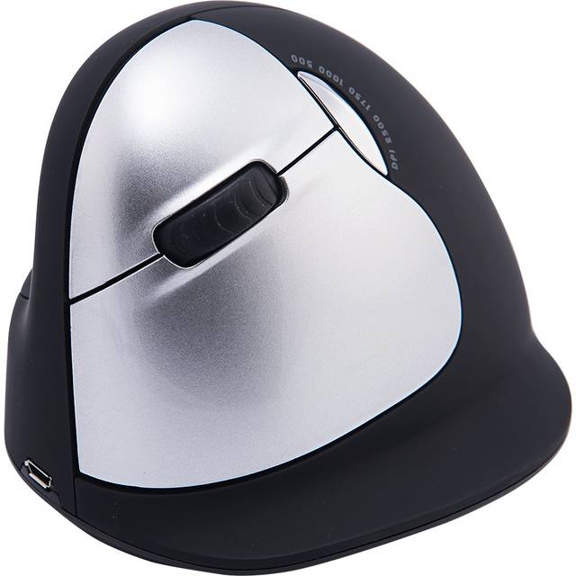 R-Go HE Ergonomisk mus trådlös, För stora Vänsterhänt, 2,4 GHz, Kompatibel med Anti-RSI-programvara, Förhindrar musarm, Uppladdningsbar trådlös vertikal mus för Windows/Mac/Linux, Svart/Vit