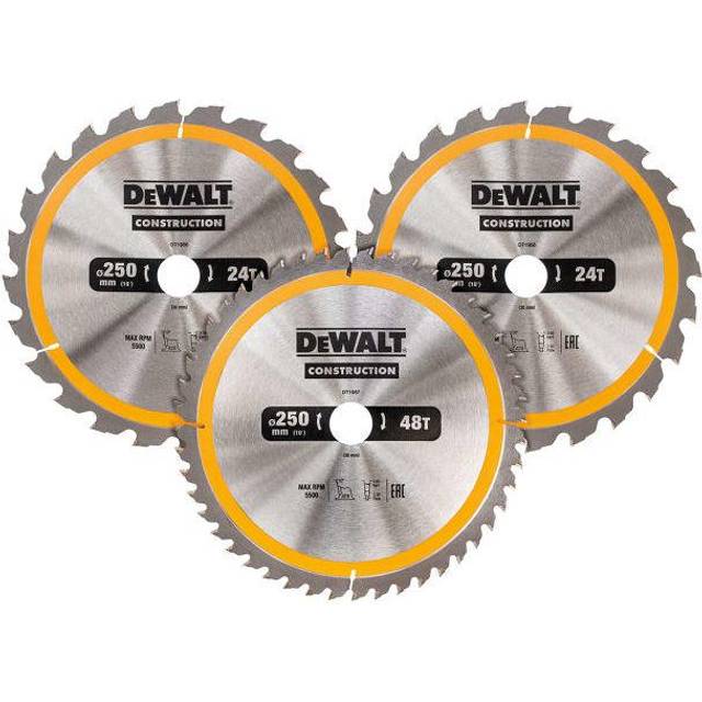 DeWalt DT1963 Construction Circular Saw Blade Triple Pack 250 x 30mm x 24T & 40T