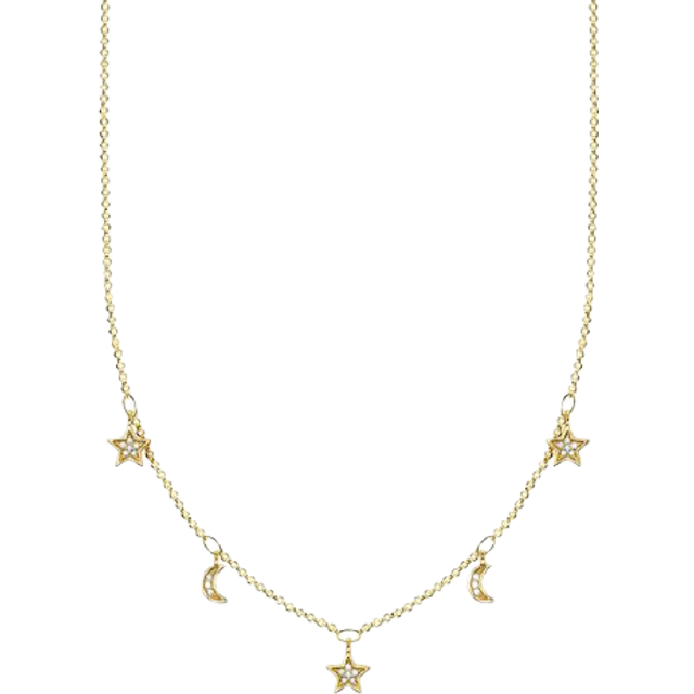 Thomas Sabo Womens White Magic Stars Moon and Gold-plated Sterling Silver Cubic Zironia Necklace - WHITE