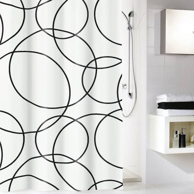 Litet moln duschdraperi ringar, 180 x 200 cm, svart/vit