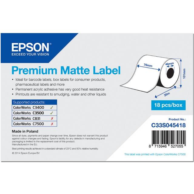 Epson Premium Matte Label - Continuous Roll: 76mm x 35m