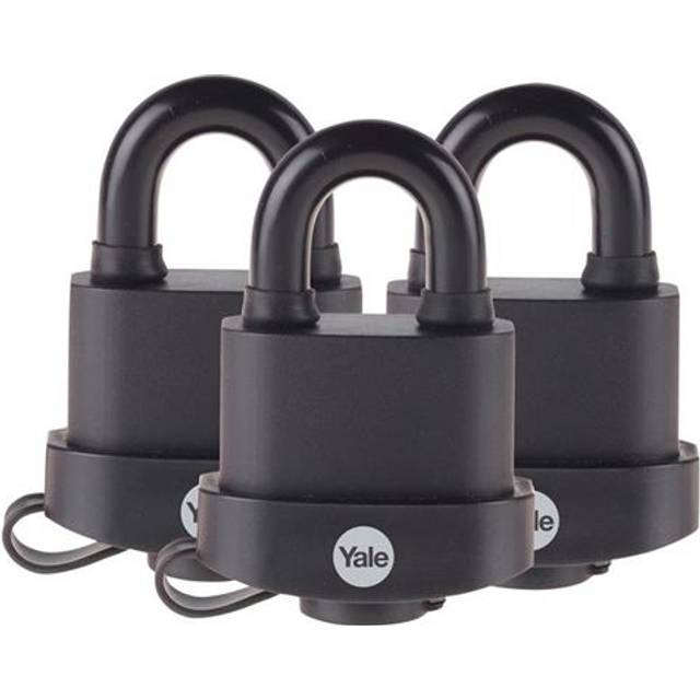 Yale Y220B/51/118/3 - 3 Pack of Black Weatherproof Padlocks with Protective Cover (51 mm) - Outdoor Hardened Steel Shackle Locks for Shed, Gate, Chain