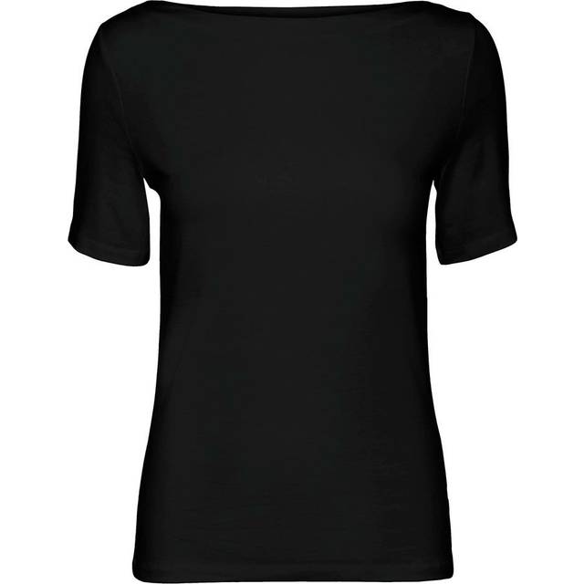 Boat Neck T-Shirt with Short Sleeves - Black - XL