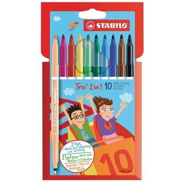 Fibre-Tip Pen and Fineliner - STABILO Trio 2 in 1 - Pack of 10 - Assorted colours