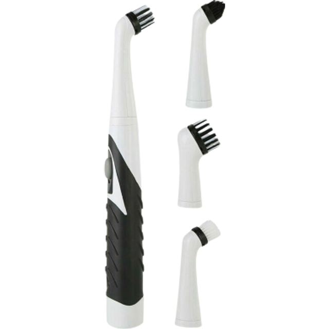 (Black White) Sonic Scrubber Electric Cleaning Brush Ultrasonic Dust Cleaner with 4 Heads Set