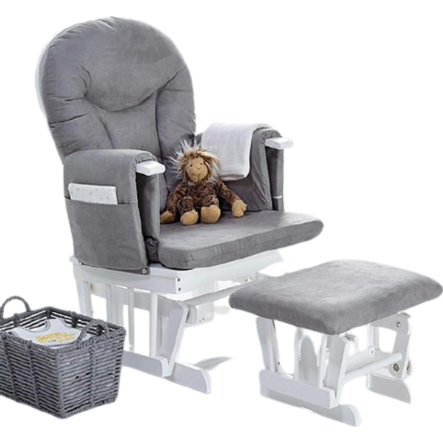 Reclining Glider Nursing Chair and Footrest - Grey & White (99.6cm H X 65.5cm W X 71.9cm D)
