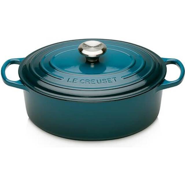 Le Creuset Signature gjutjärnspanna med lock, Ø 29 cm, oval, lämplig för alla typer av spisar och induktion, volym: 4,7 l, 4,675 kg, Deep Teal, 21178296422430