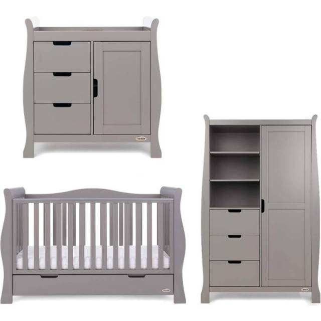 Stamford Luxe Cot Bed 3-Piece Nursery Furniture Set - Warm Grey (70 x 140 cm)