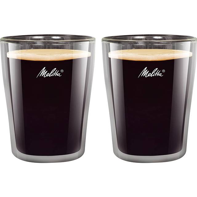 Melitta 2 Lungo Coffee Glasses 200 ml, Double-Walled Borosilicate Glass, Microwave safe, Height 11.1 cm
