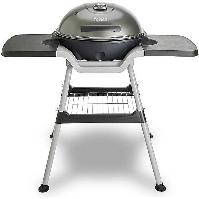 Tower - T14039BLK Electric Indoor/Outdoor bbq with Cerasure Non-Stick Coating and Thermometer, Black and Aluminium, 2400 w