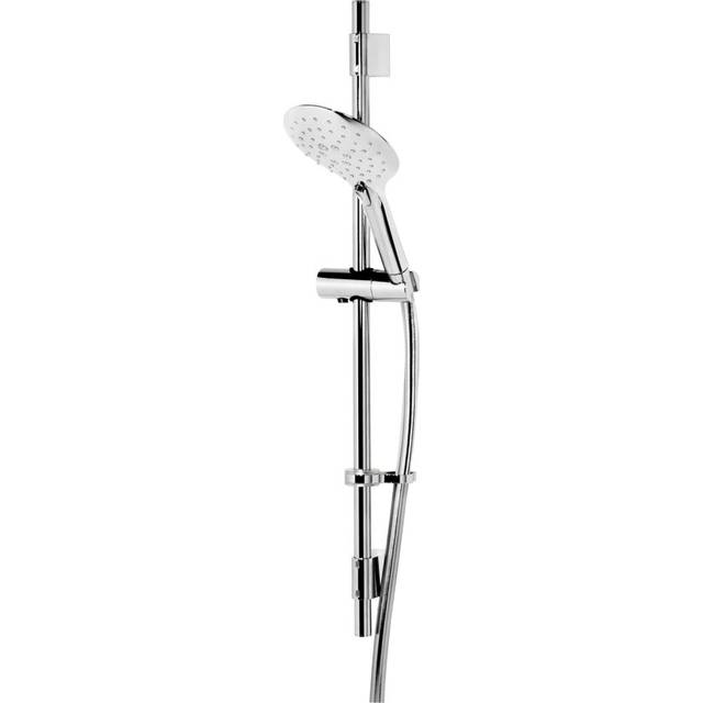 Bristan Casino Riser Rail Kit with Large 3 Function Push Button Handset and Silver Hose | Chrome | Metal | 19mm x 685mm