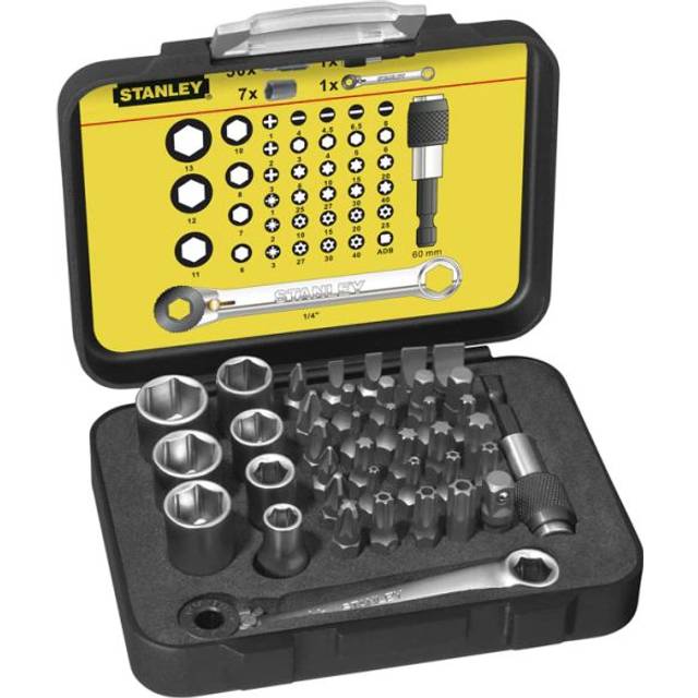Stanley Tools Bit & Socket Set of 39 + Ratchet End Metric 1/4 Drive
