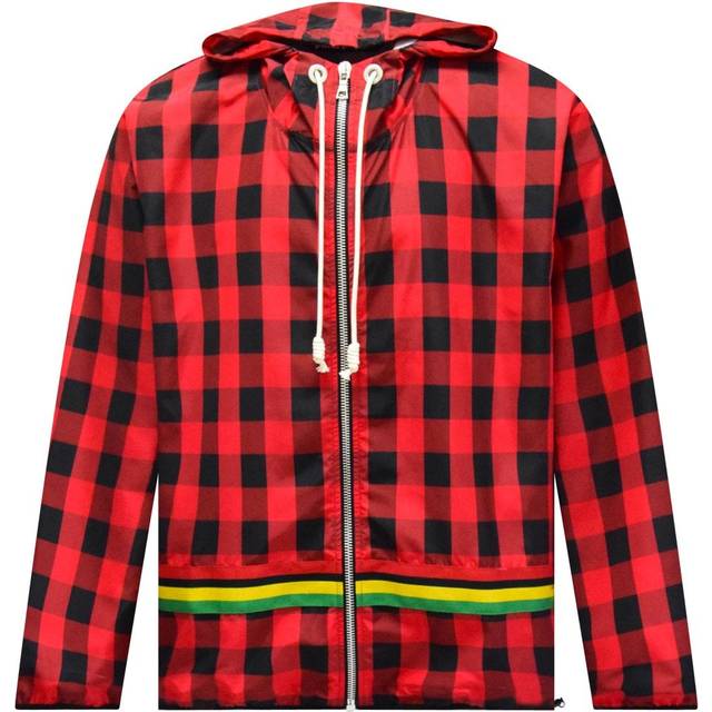 Palm Angels Mens Buffalo Check Windbreaker Red Jacket - Size Medium