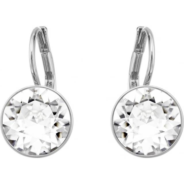 Bella Mini drop earrings, Round cut, White, Rhodium plated