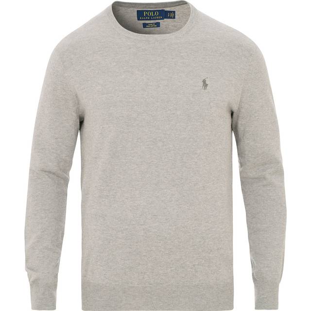 Pima Cotton Jumper with Crew-Neck - Grey Marl - XXL