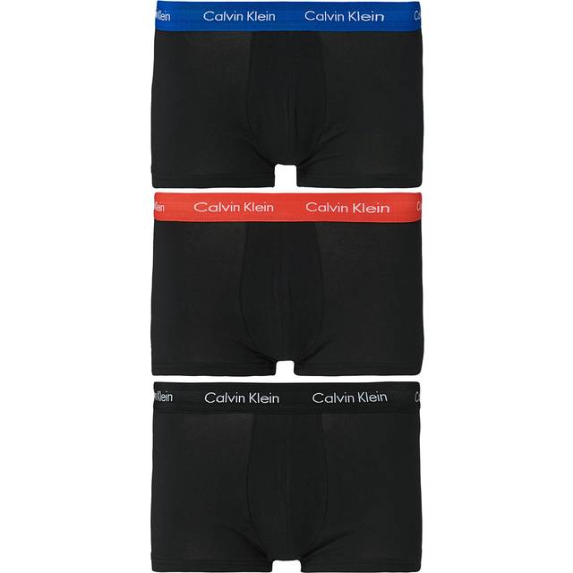 Mens 3 Pair Calvin Klein Low Rise Trunks Blue / Strawberry Field / Black Extra Large - Multi Coloured