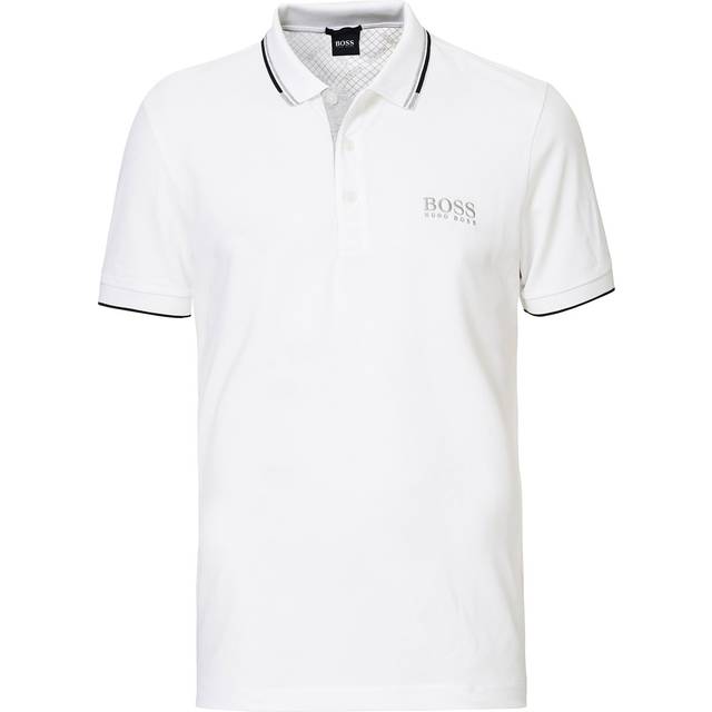Men's BOSS Green Paddy Pro Mens Cotton Blend Polo Shirt With Contrast Logos NOS - White - Size: 44/Regular