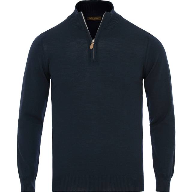Stenströms, Stickade tröjor & koftor, Herr, XL, Klassisk Merinoull Half Zip Tröja - blue (XL)