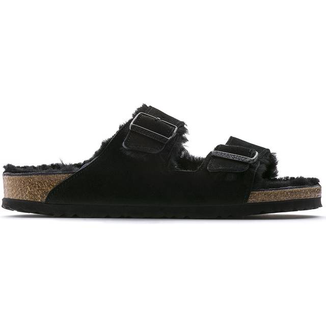 Birkenstock – Unisex – Arizona – Svarta sandaler i fårskinnsimitation och mocka-Svart/a