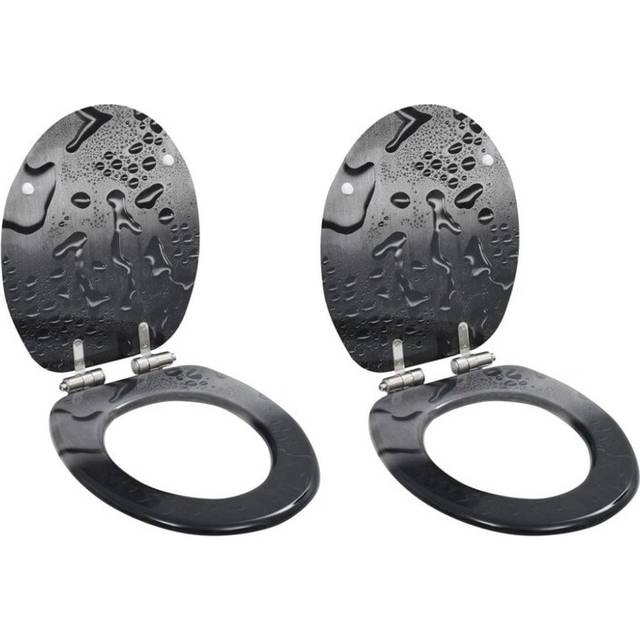 vidaXL WC Toilet Seats 2 pcs with Soft Close Lids MDF Water Drop Design - Grey