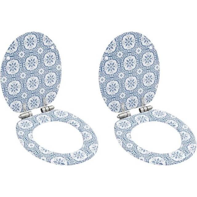 vidaXL WC Toilet Seats 2 pcs with Soft Close Lids MDF Porcelain Design - Multicolour