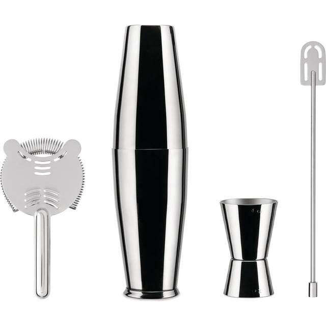 Alessi 5050SET I Lunar Eclipse Set Composed of: American or Boston Shaker  bar Strainer  Stirrer and Cocktail Measure in 18/10 Stainless Steel  One Si