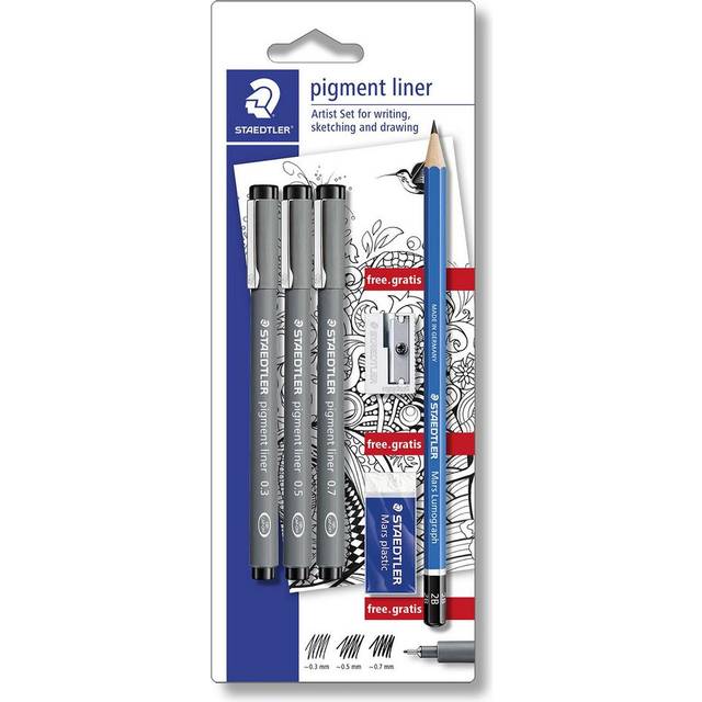 Staedtler Pigment Liner Pack of 3 and Pencil Eraser Sharpener Set, none