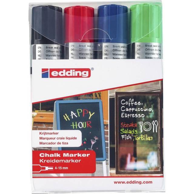 Edding Edding 4090 Chalk Marker Chisel Tip 4-15mm Line Assorted Colours (Pack 4)
