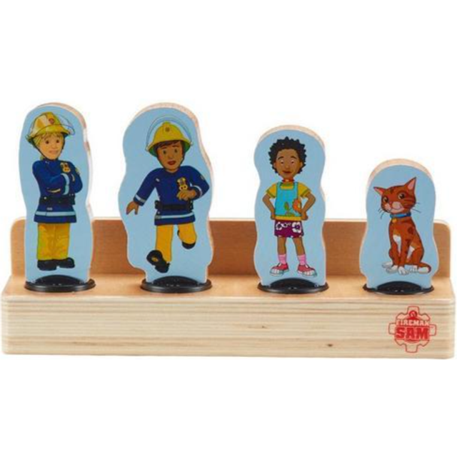 Fireman Sam 07323 Wooden 4 Pack of Two-Sided Figures Quality, Durable FSC Sustainable Wood, eco-Friendly pre-School Toy for Toddlers,Red