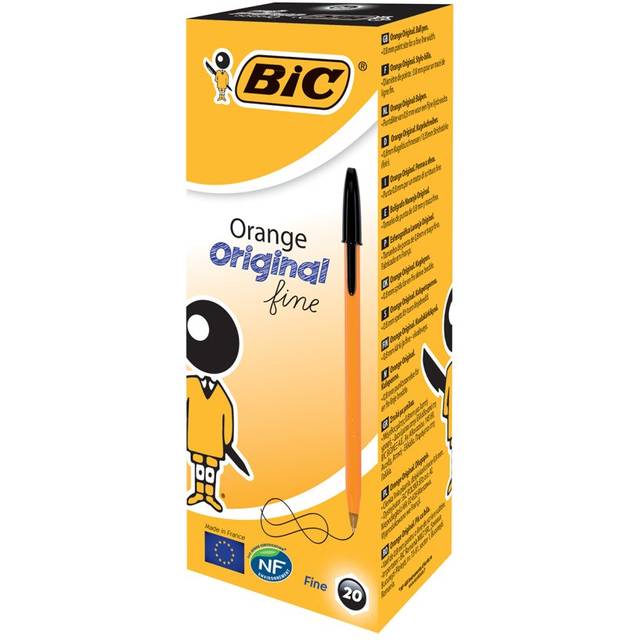 BIC Orange Original Ballpoint Pen Black Fine 0.3 mm Non Refillable Pack of 20