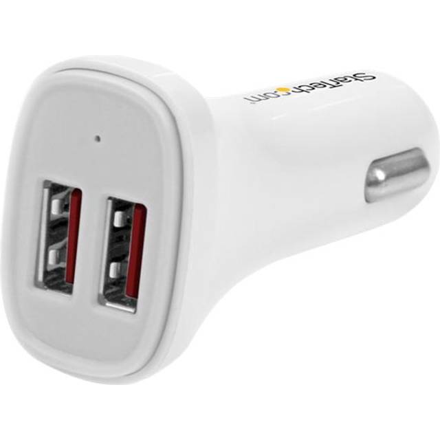StarTech USB2PCARWHS Dual-Port USB Car Charger - 24W/4.8A - White - StarTech.com